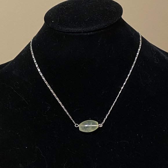 2/$20, Light Green Prehnite Necklace, Genuine Barrel Gemstone Bar Pendant - Picture 3 of 10